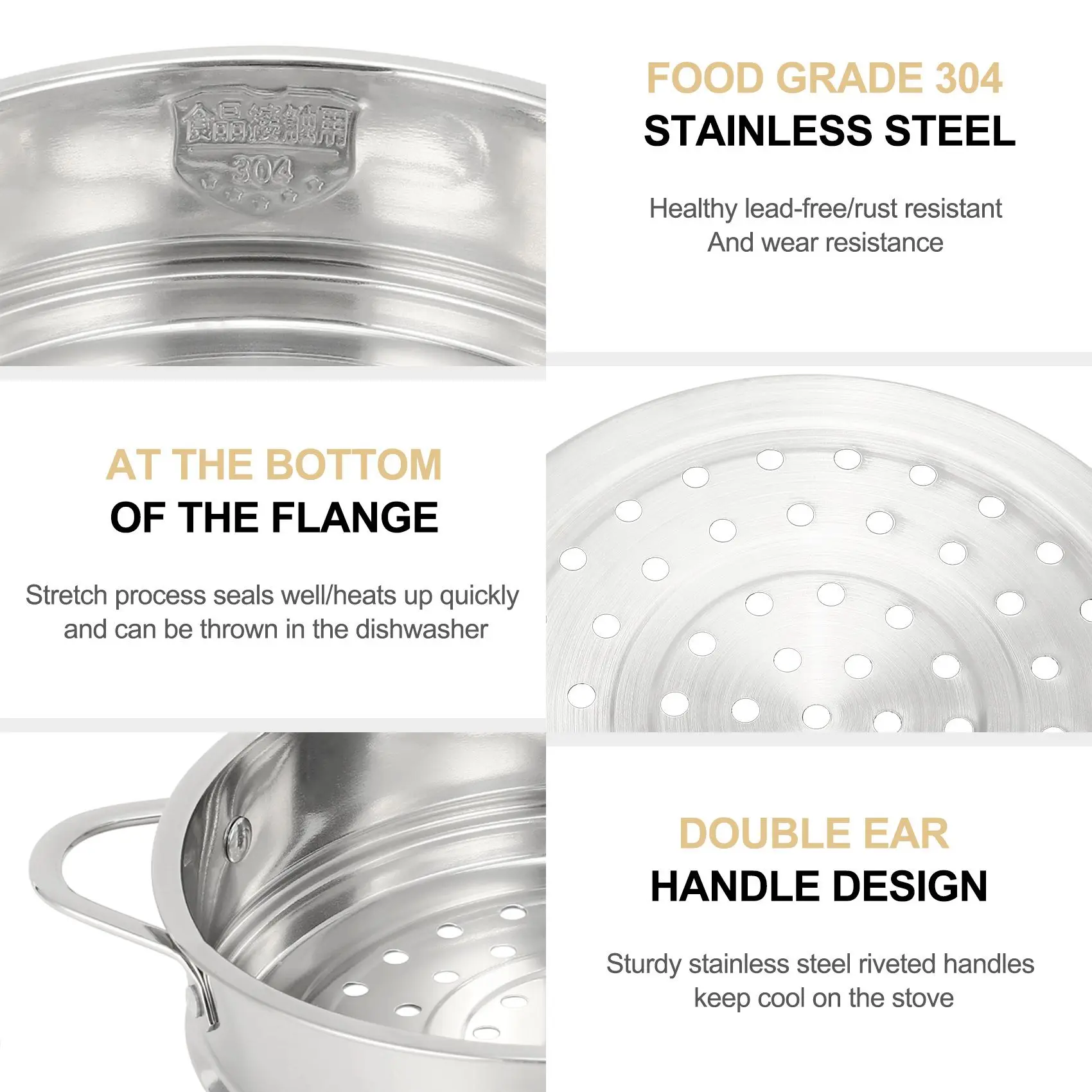 A60F-Thickening Food Steam Rack Stainless Steel Steamer With Double Ear For Soup Pot Milk Pot Kitchen Tools
