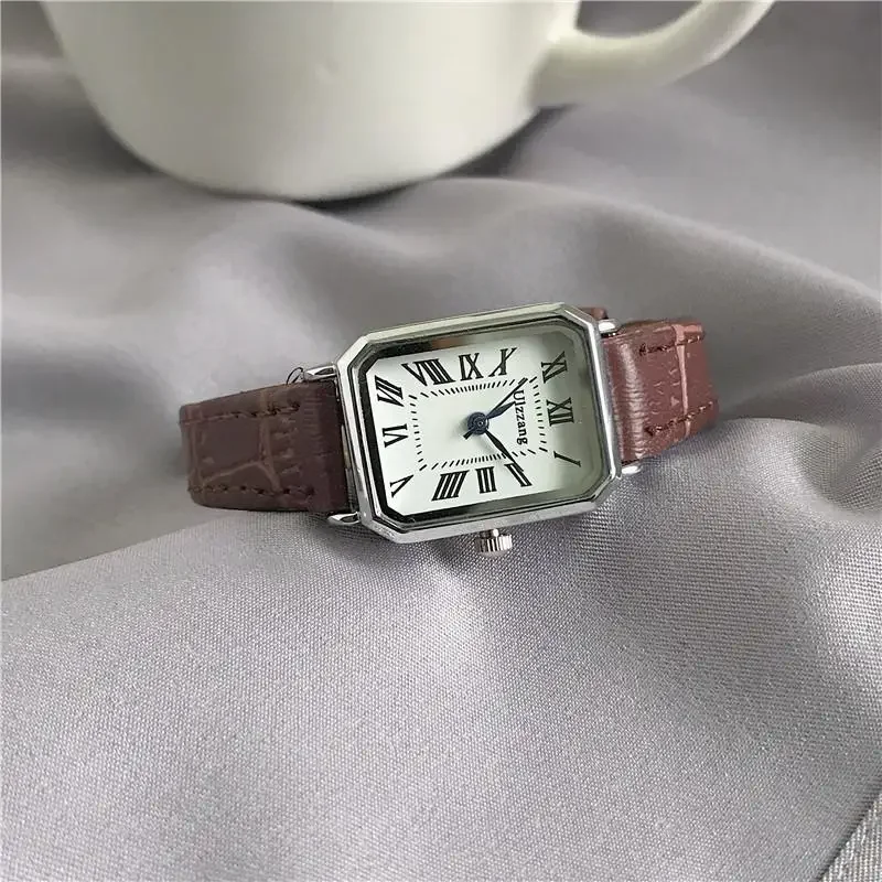 Relojes Retro para mujer, esfera de cuarzo informal clásica, correa de cuero, reloj rectangular, relojes de pulsera de moda