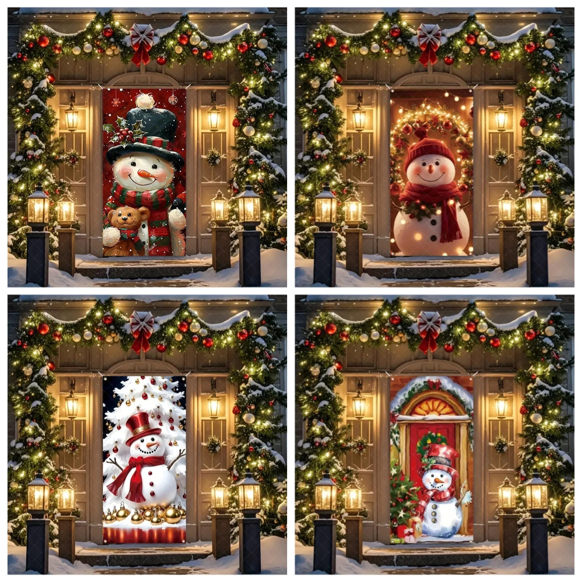 

Cartoon Santa Claus Snowman Backdrop Merry Christmas Door Hanging Banner Party Decorations Bedroom Decor Photography Background