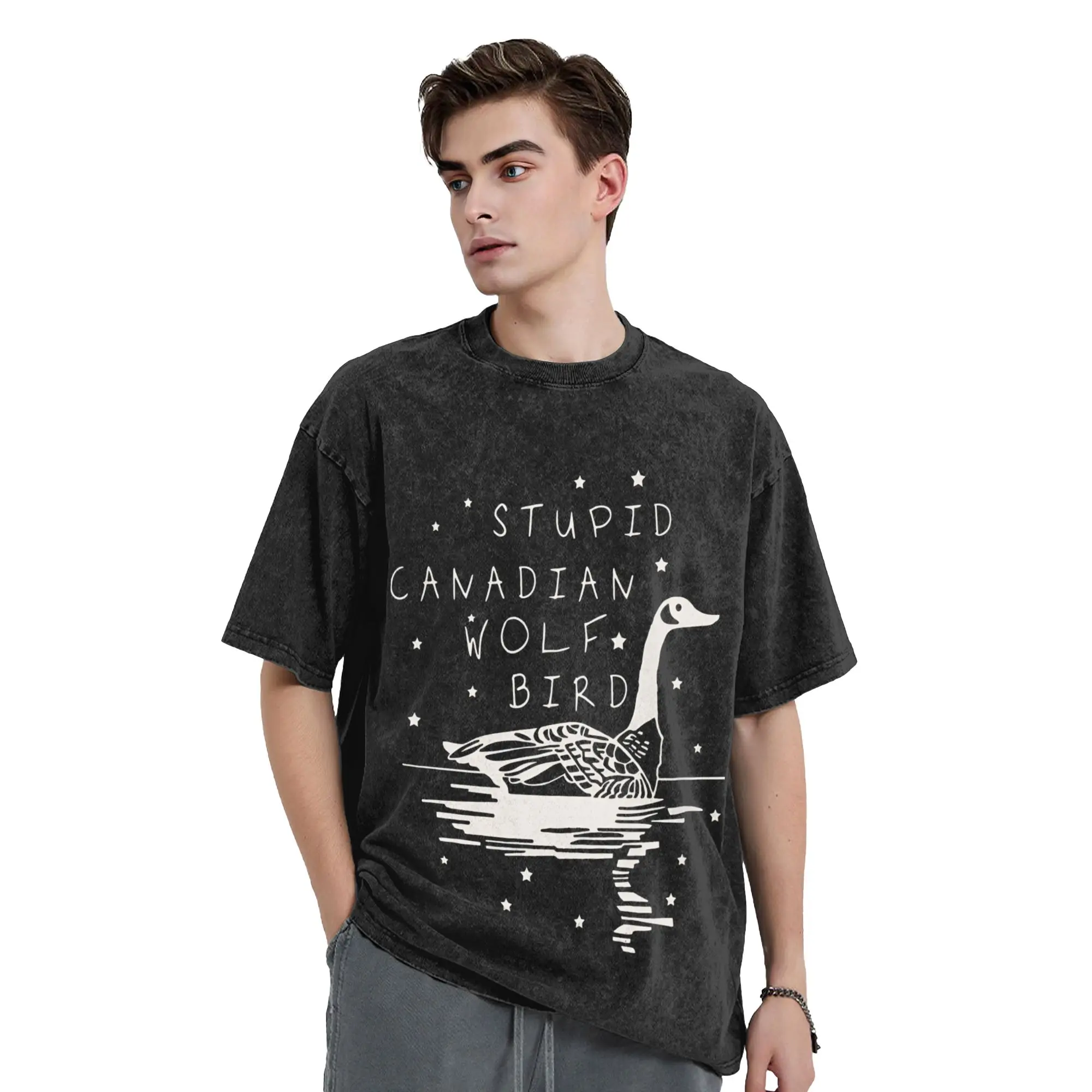 Harajuku Washed Shirt Stupid canadian wolf bird heated rivalry Outfit Vintage T-Shirts Harajuku  Streetwear Short Sleeve Summer