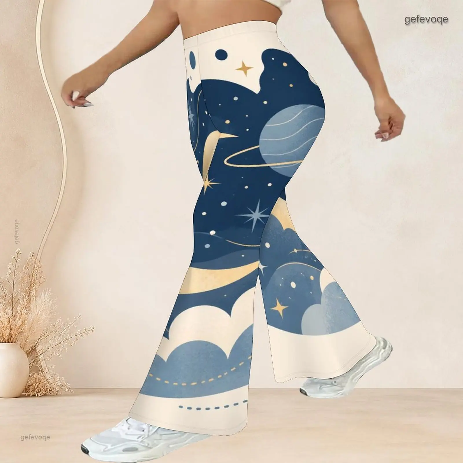 Women Flared Pants with Print High Waist Full Length Flared Leg