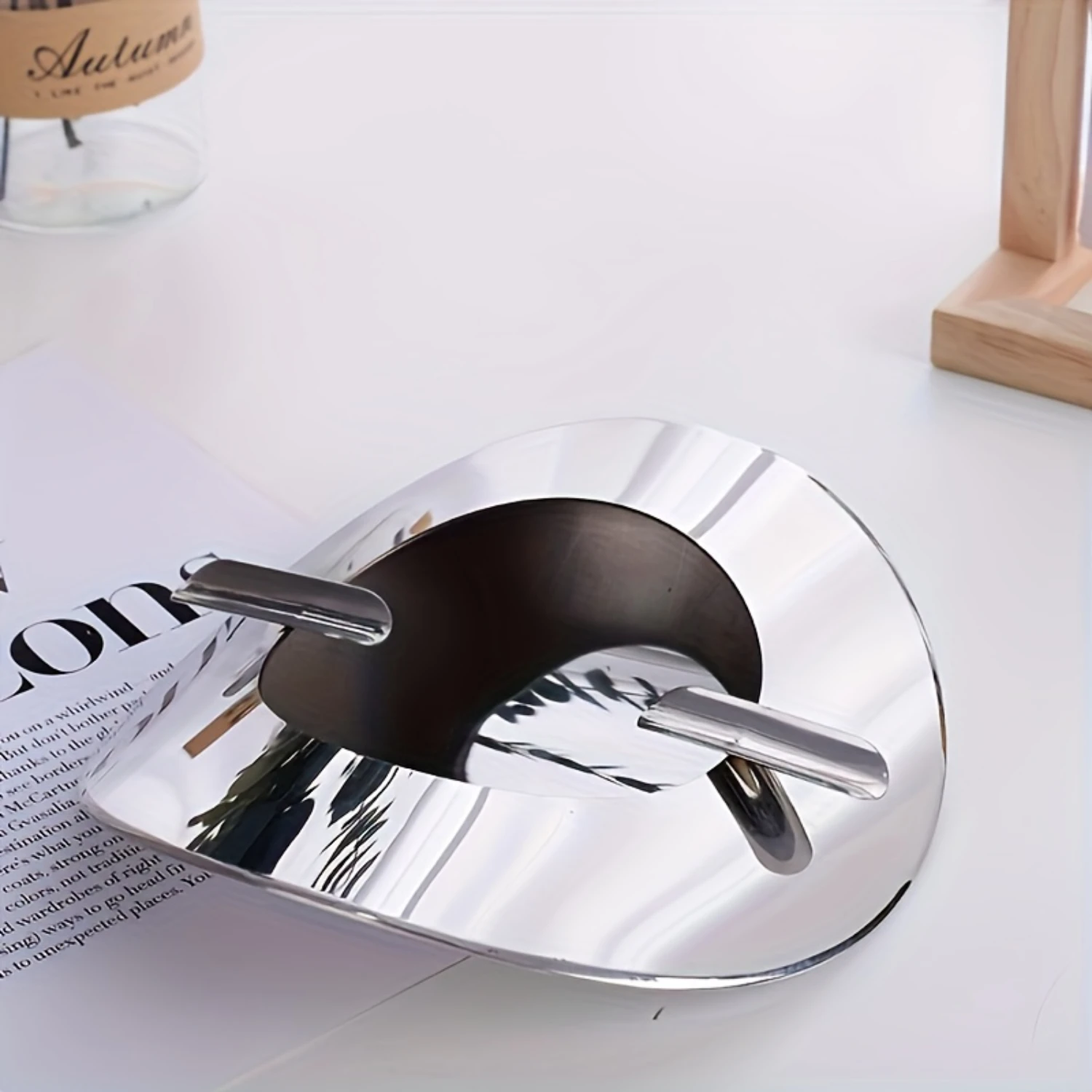 Luxurious Silver Stainless Steel Ashtray - Modern Living Room, Office, Showroom Decor