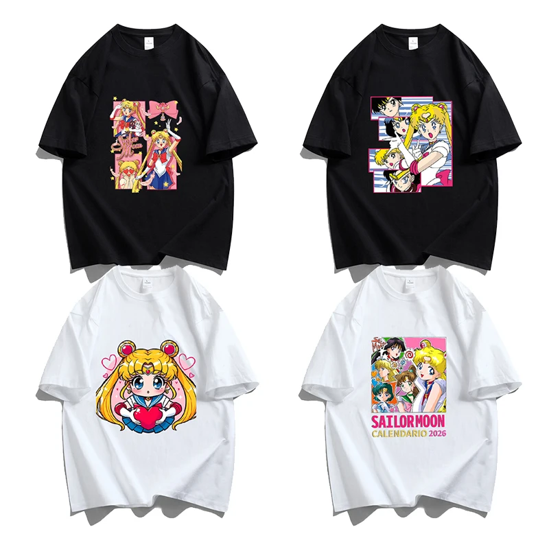 

Cute Sailores Moon T-shirt Short Sleeve Casual Outdoor Wear Fashion Hip Hop Girl Birthday Clothes Summer Round Neck Clothes Gift