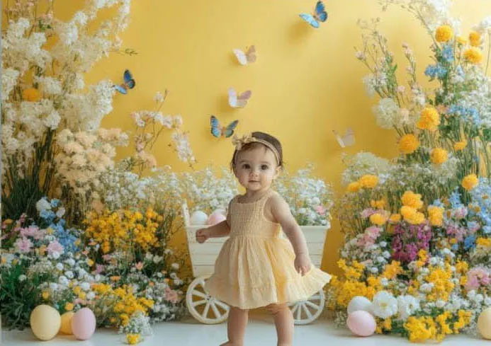 Mehofond Photography Background Spring Easter Floral Butterfly Eggs Kid Birthday Cake Smash Portrait Decor Backdrop Photo Studio