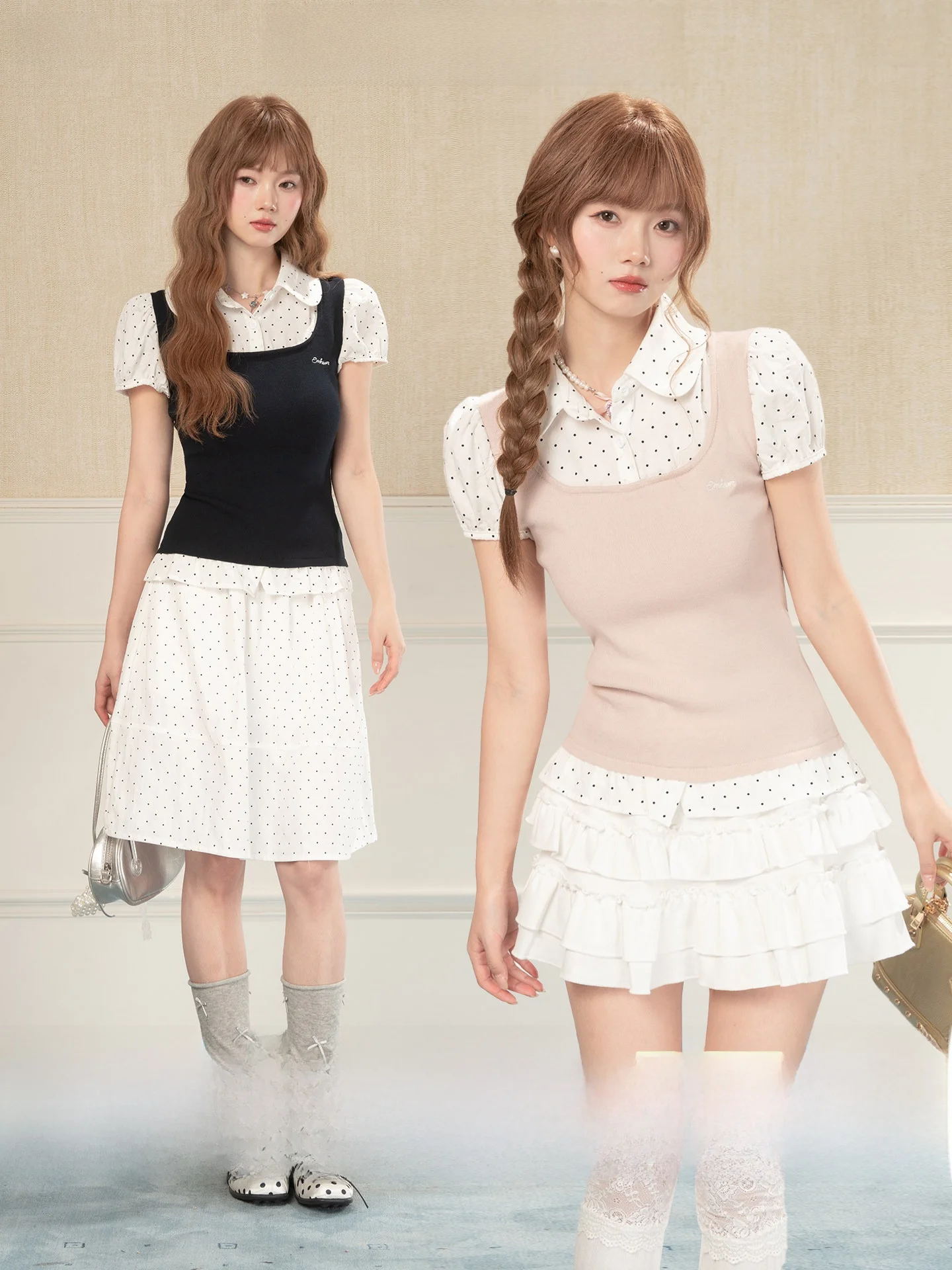 

Новая женская летняя футболка Heynew в горошек с коротким рукавом, приталенная, укороченная, с дизайнерскими вставками