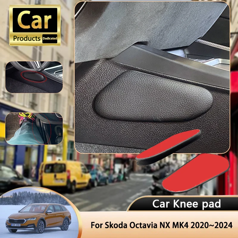For Skoda Octavia NX MK4 4th 4Gen 2020~2024 2021 Car Leg Knee Pad PU Lether Center Control Rest Cushions Thigh Support Cushion