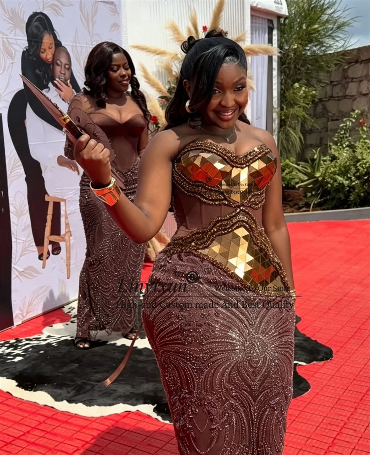 Afrikanisches Meerjungfrauen-Ballkleid für Schwarze Mädchen, Diamant-Kristall-Abendkleid, Maßgeschneidertes Aso Ebi Geburtstagskleid, Langes Abendkleid