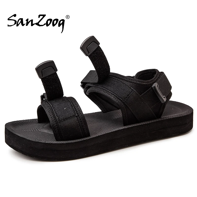 Pure Black Plus Big Size 48 49 50 Men Casual Sandals For Wide Foot Hook & Loop Summer Open Shoes Adjustable Breathable Soft