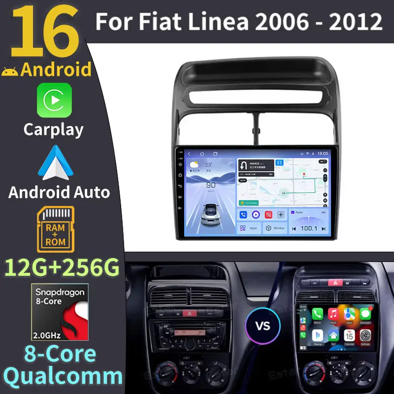 Android 16 For Fiat Linea 2006 - 2018 Navigation GPS Auto Wireless Carplay Lntelligent Multimedia Touch Screen 2000*1200P