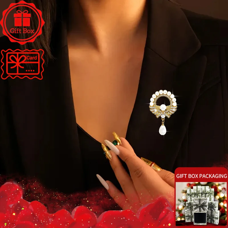 Faux Pearl Brooch with Gift Box, 2026 New Style, Elegant and Fashionable. Wearing at Daily and Holidays. Good Gift Choices.