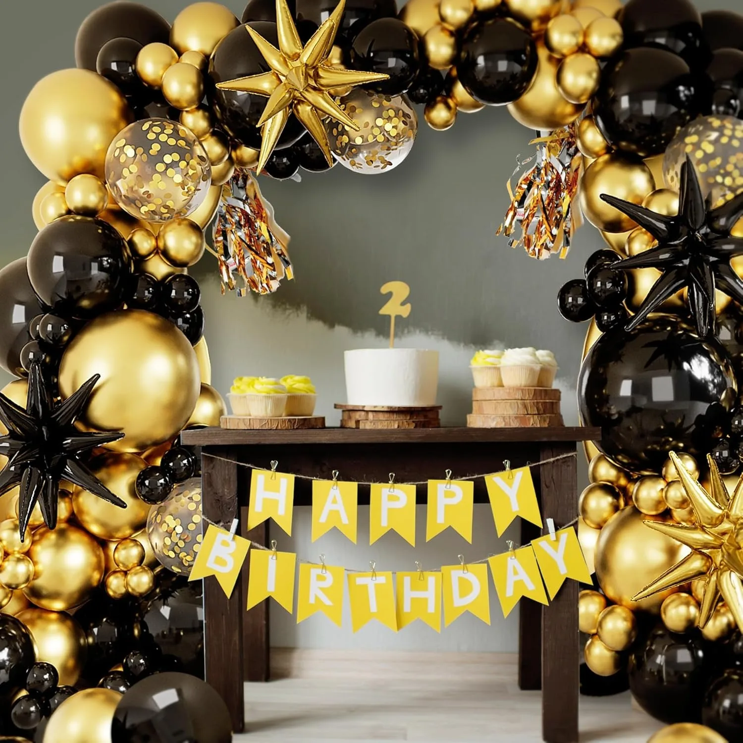 117Pcs Black Gold Balloons Arch Garland Kit-Black Gold Explosion Star Foil Balloon for Christmas Graduation Birthday Party Decor