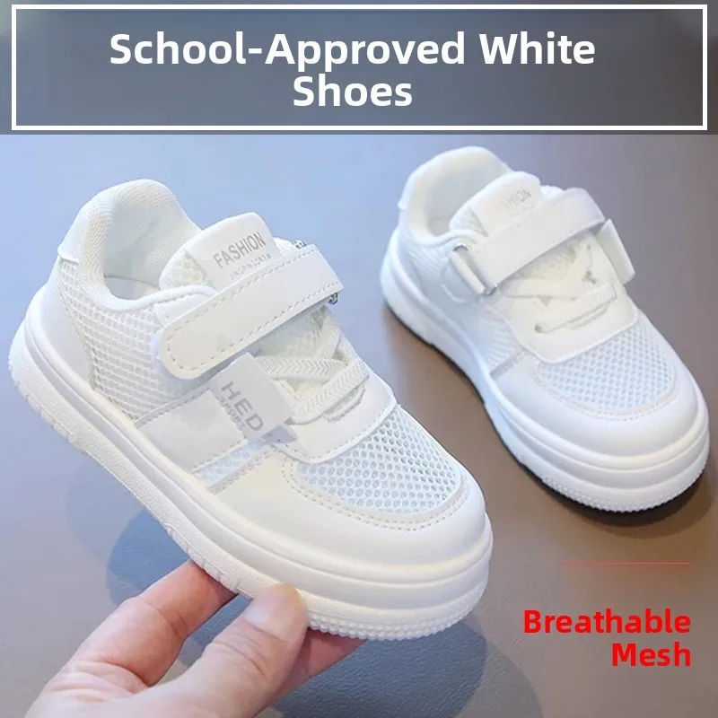 

Kindergarten Entry Breathable Mesh Children's Sports Shoes White Sneakers Boys Girls Summer Anti-Slip Wear-Resistant EVA Sole