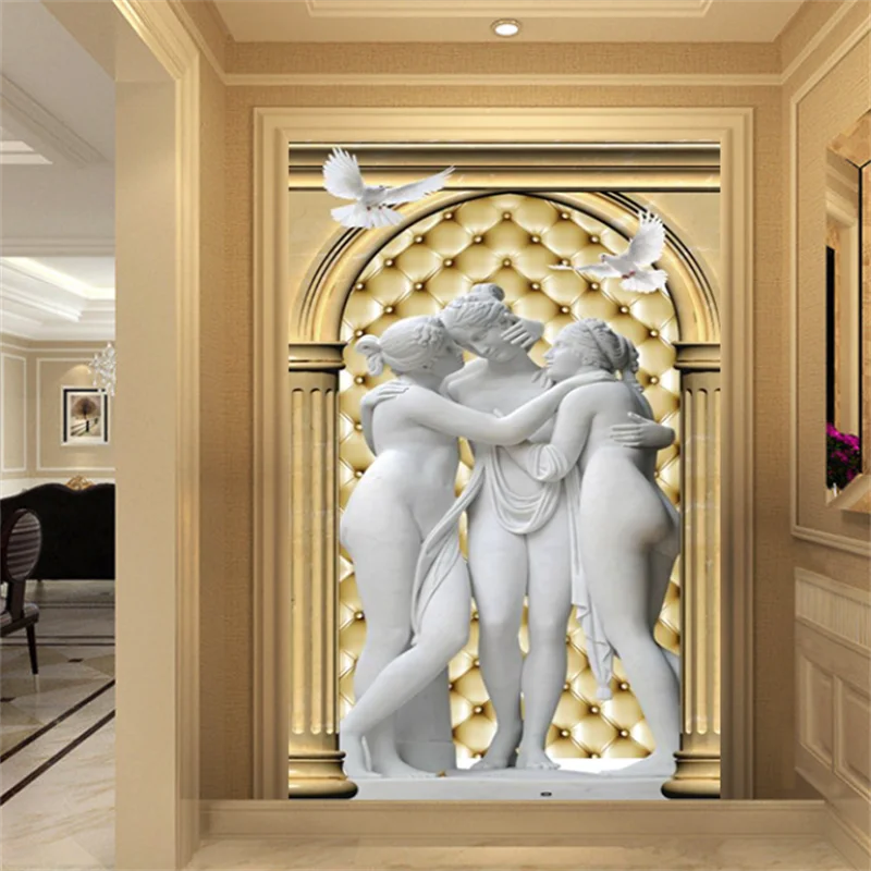 Custom wallpaper 3d photo mural European style Roman column soft bag girl sculpture mystery TV background wallpapers home decor