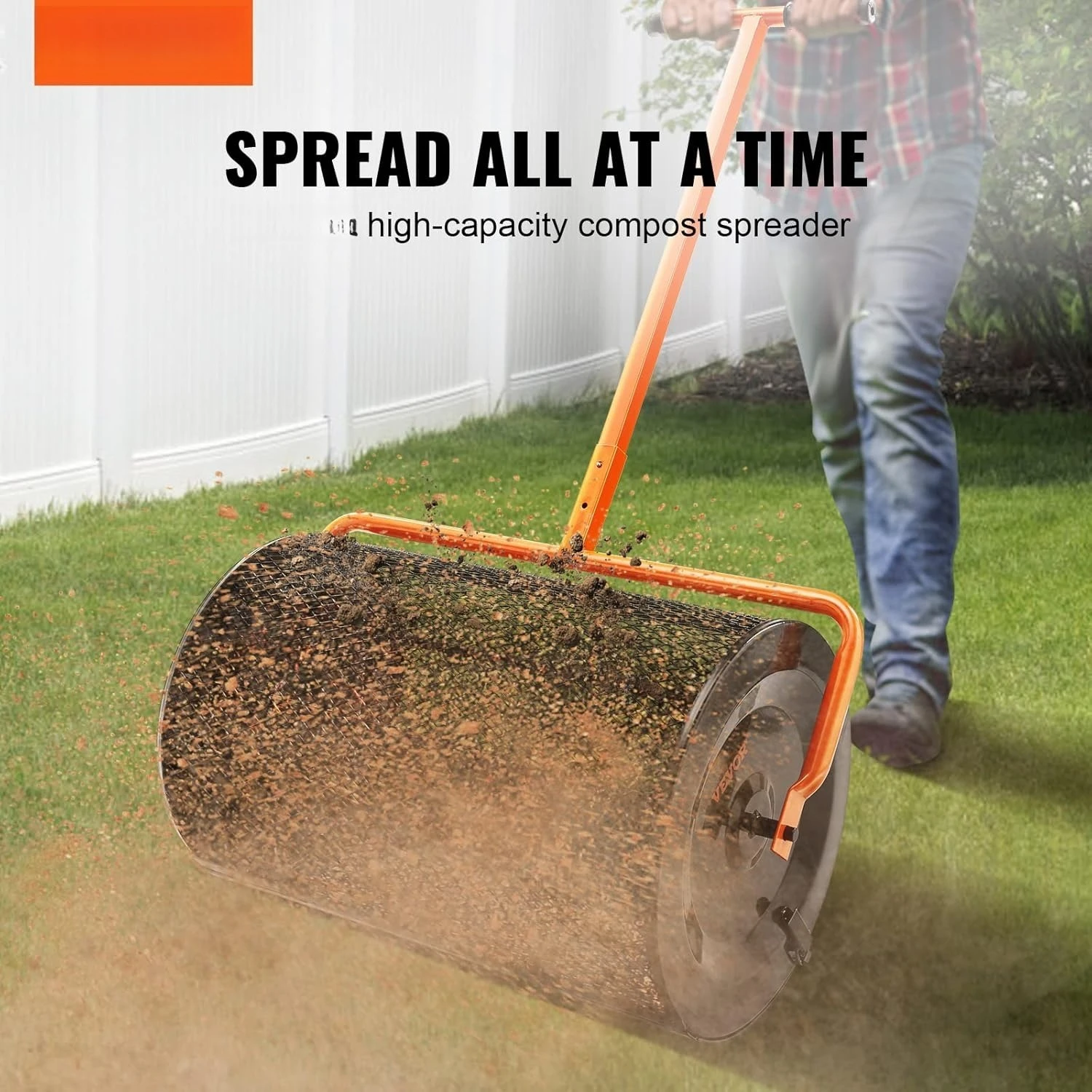 

Compost Spreader, 24.4-25.6" Height Adjustable Handle, 24" Wide, Lawn and Garden Peat Moss Roller with Side Latches