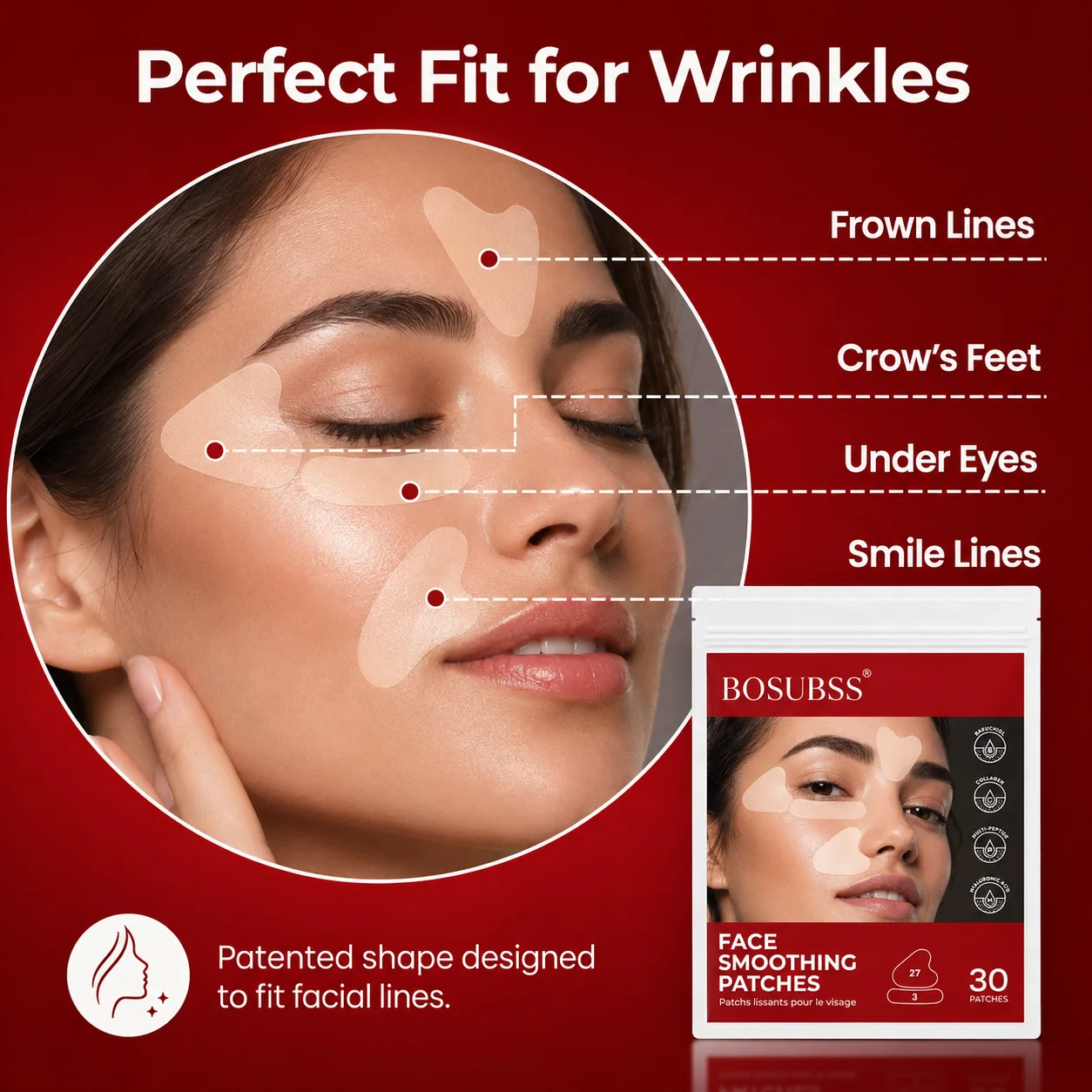 30Pcs Face Smoothing Patches, Multi-Zone Pre-Cut Facial Care Patches, 27 Contour Patches + 3 Strips for Daily Beauty Routine