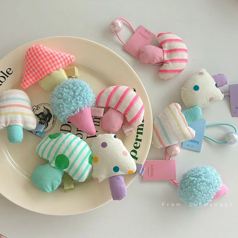 Small Mushroom hairpin Cute Fabric Bang Clip Hairpin Girl's Heart Hair Rope Rubber Band Side Clip Hair Accessories forest style