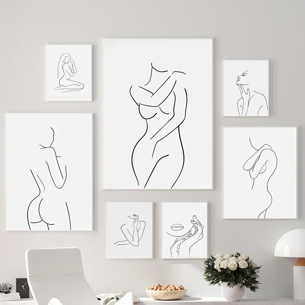 Scandinavian Minimalist Wall Art Black White Female Body Lines HD Canvas Painting Poster Print Home Bedroom Living Room Decor