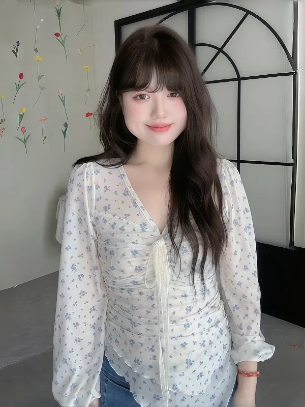 

Женская модная блузка больших размеров с цветочным принтом, приталенная, с кружевным поясом, повседневная летняя модель для полных женщин, с асимметричным подолом, элегантная