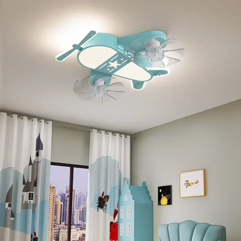 Children's Room Ceiling Light LED Fan Remote Control Cartoon Fan Light Shaking Head Dual Head Fan