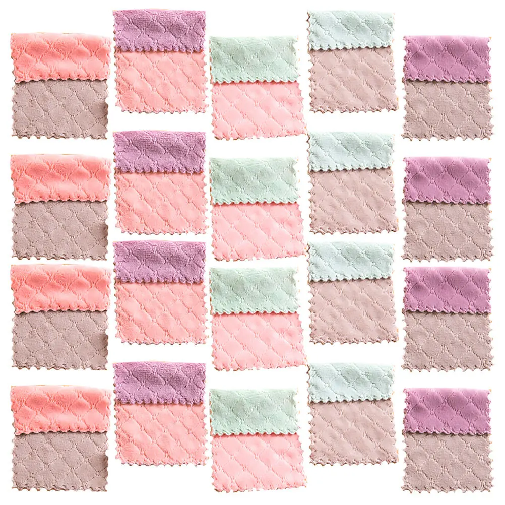 

20 pcs Coral Washing Towel Kitchen Scrubber Dish Cloth Water Absorption Cleaning Tool Ultra Soft Multi Purpose Duster Cloth
