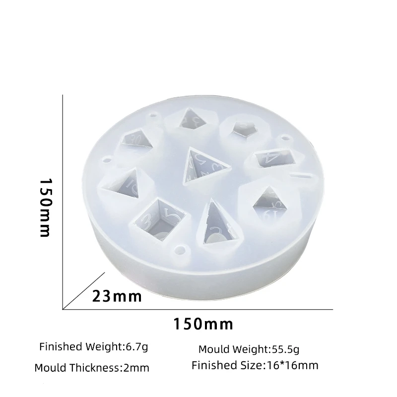 DIY Crystal Drip Resin Mold With Cover Circular Number Dice Multi Sided Dice Silicone Mold