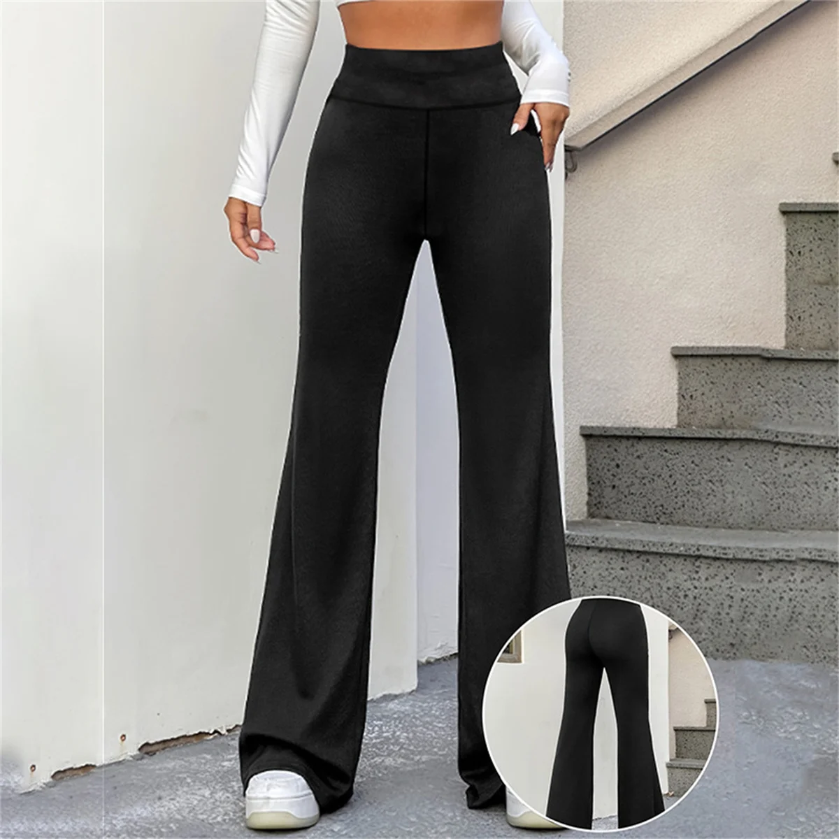 

Women's High Waist Sports Pant Solid Color Flare Leggings Fittness Trousers Female Running Gym Yoga Bell Bottoms Casual Pant