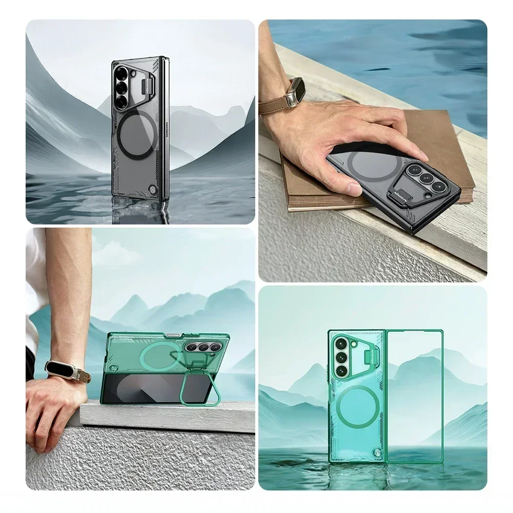 حافظة NILLKIN Iceblade Fold المغناطيسية لهاتف Samsung Galaxy Z Fold 6 5G، متينة، غير اصفرار، حامل ألومنيوم للفضاء الجوي، MagSafe