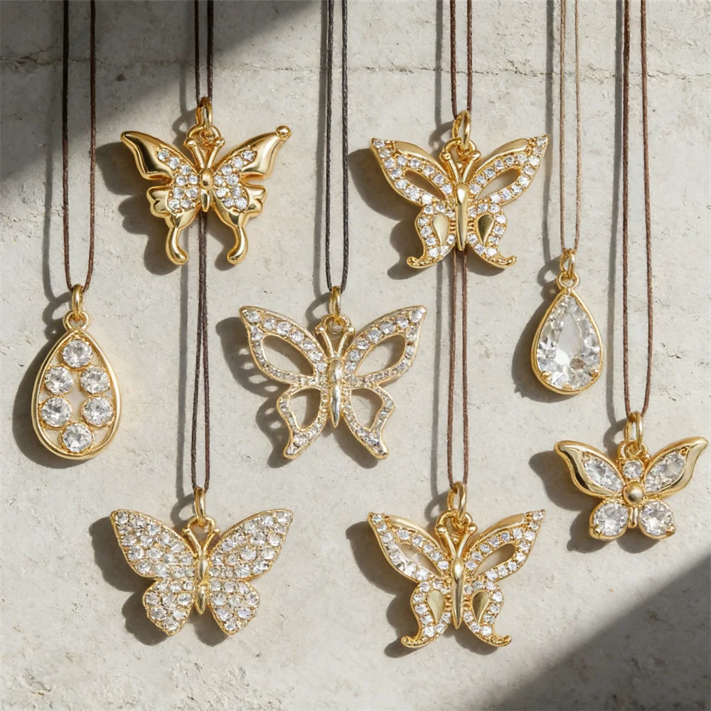 3Pcs Pendants Brass Cubic Zirconia Delicate Different Styles Butterfly Shape Charms for DIY Jewelry Necklace Bracelet Women Men