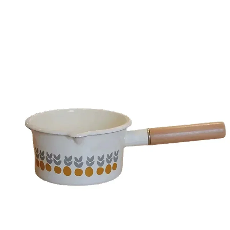 Japanese Small Fresh Retro Enamel Plus Thick Milk Pot Fryer Baby Side Food Pot Student Dormitory Instant Noodle Pot