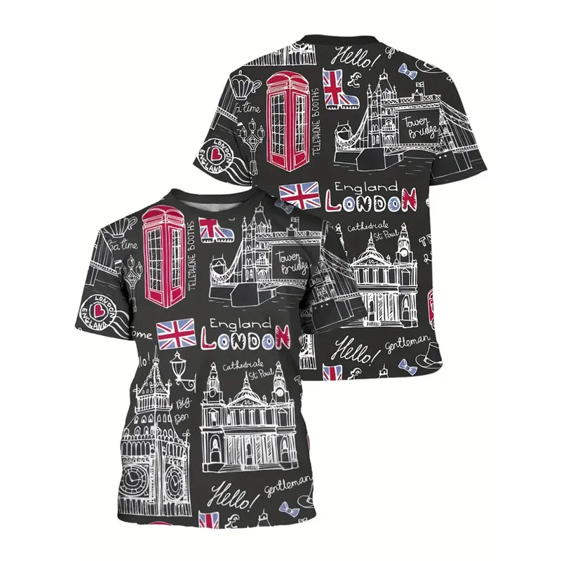 Men's British London Graphics T-Shirt 3D Printed England Sports Loose Fit round Neck Short Sleeve Top in Various Colors