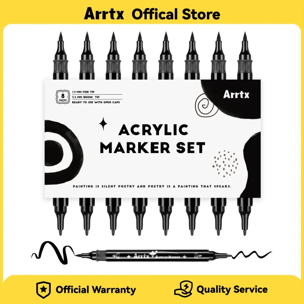 

Arrtx Black Paint Pen 8 Pack Dual Tip Acrylic Paint Graffiti Markers for Rock Painting Paper Wood Ceramic Fabric Glass Canvas