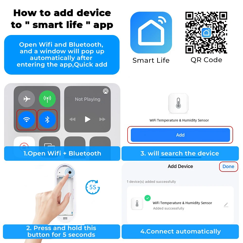 Wasserdichte Temperatur- und Feuchtigkeitssensoren IP65 für den Außen- und Innenbereich, Smart Home Tuya Sensor, unterstützt Alexa und Google Assistant – Detail 12