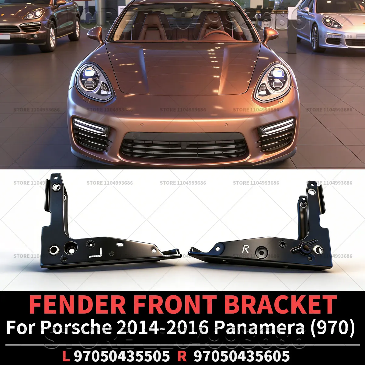 

For Porsche 2014 2015 2016 Panamera 4S GTS (970) FENDER FRONT BRACKET OEM 97050435505 97050435605 97050435505GRV 97050435605GRV