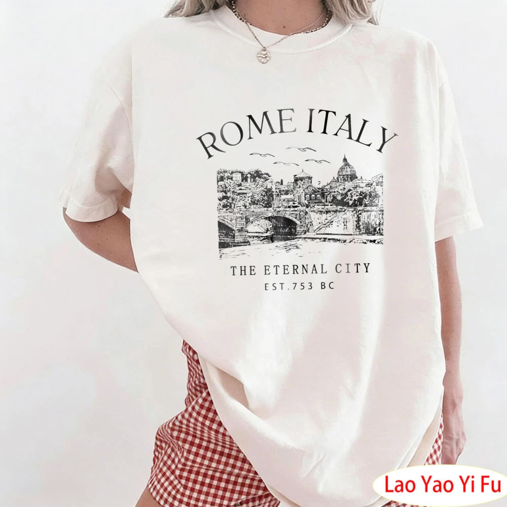 I Roman Italy Shirts Italy Skyline T-Shirt Women's Summer Tees ROME ITALY THE ETERNAL CITY EST 753 BC Graphic Tees