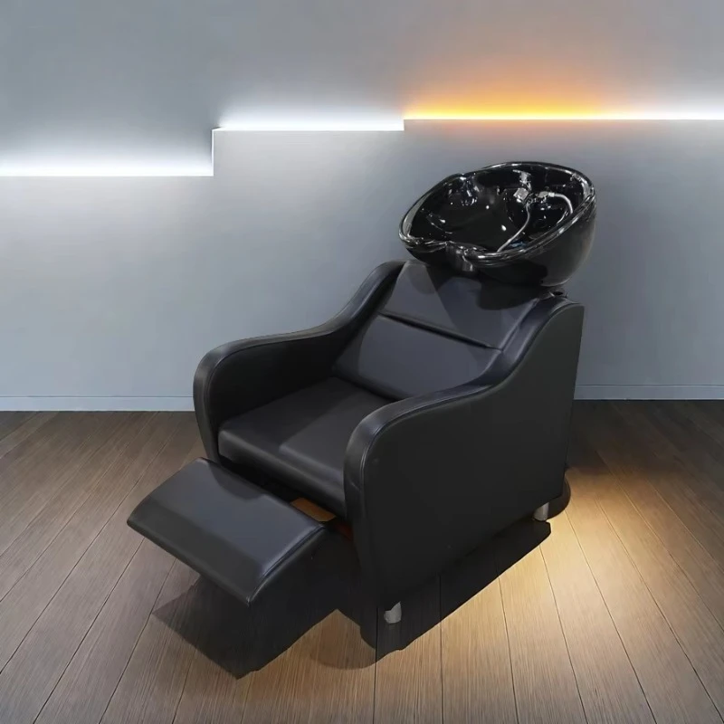 Black Modern Shampoo Chairs Ceramic Bowl Customized Salon Furniture Washing Chair Bed for Salon Station