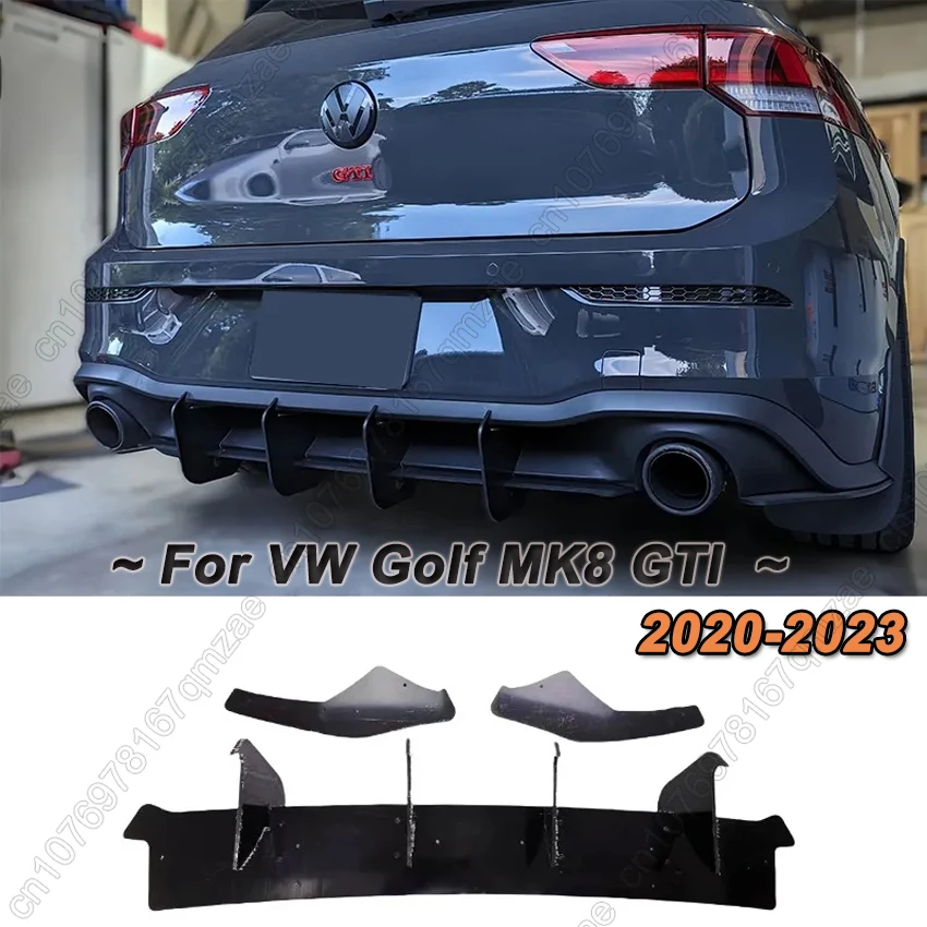 MAX Style Car Rear Bumper Diffuser Rear Side Splitters Spoiler Lip For VW Golf MK8 GTI Rline 2021 2022 2023 Gloss Black ABS