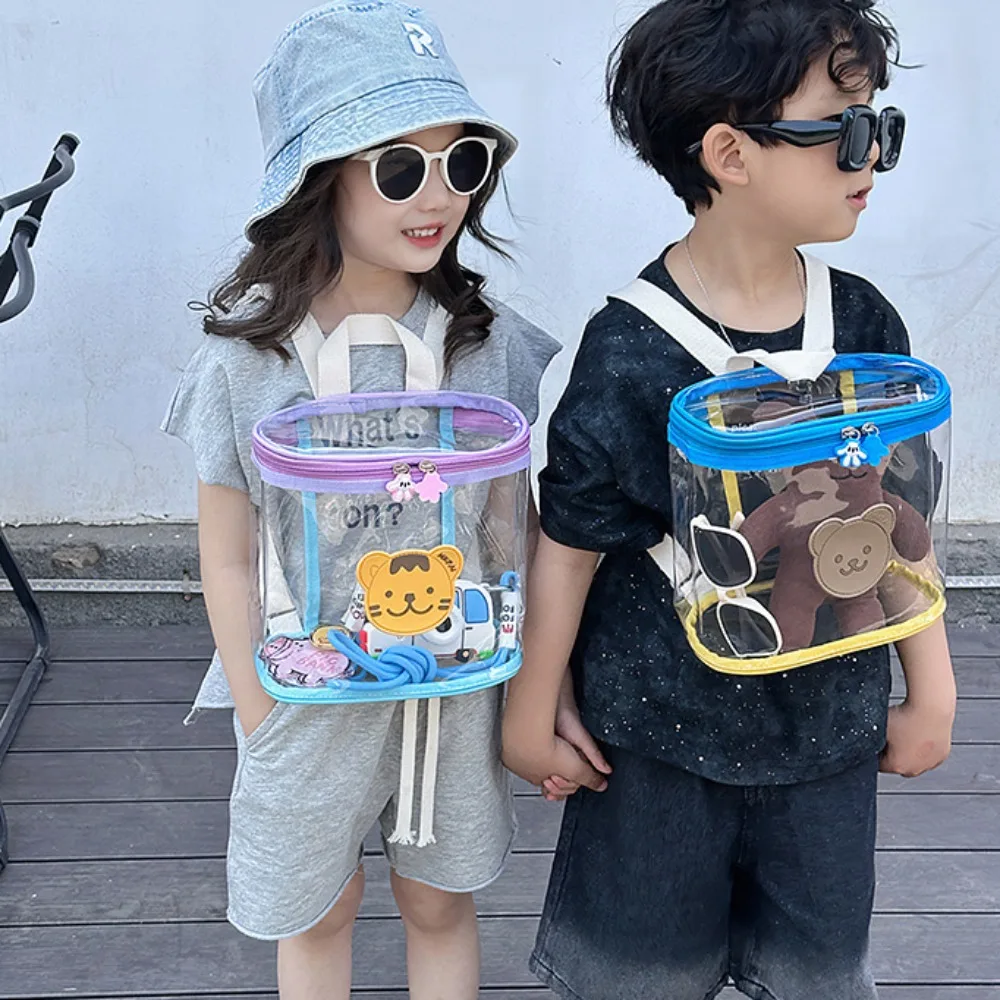 Anti-skid Transparent Kids Backpacks Zipper Bunny Cartoon Waterproof Backpack Creative Bear Beach PVC Organizer Bag Children