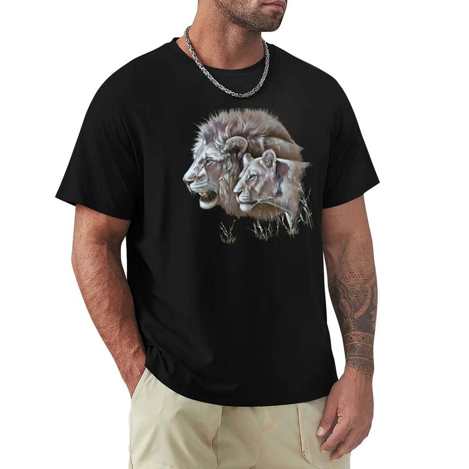 

White Lion and Lioness T-Shirt anime figures aesthetic clothes oversized t shirt anime t shirts Men's clothing