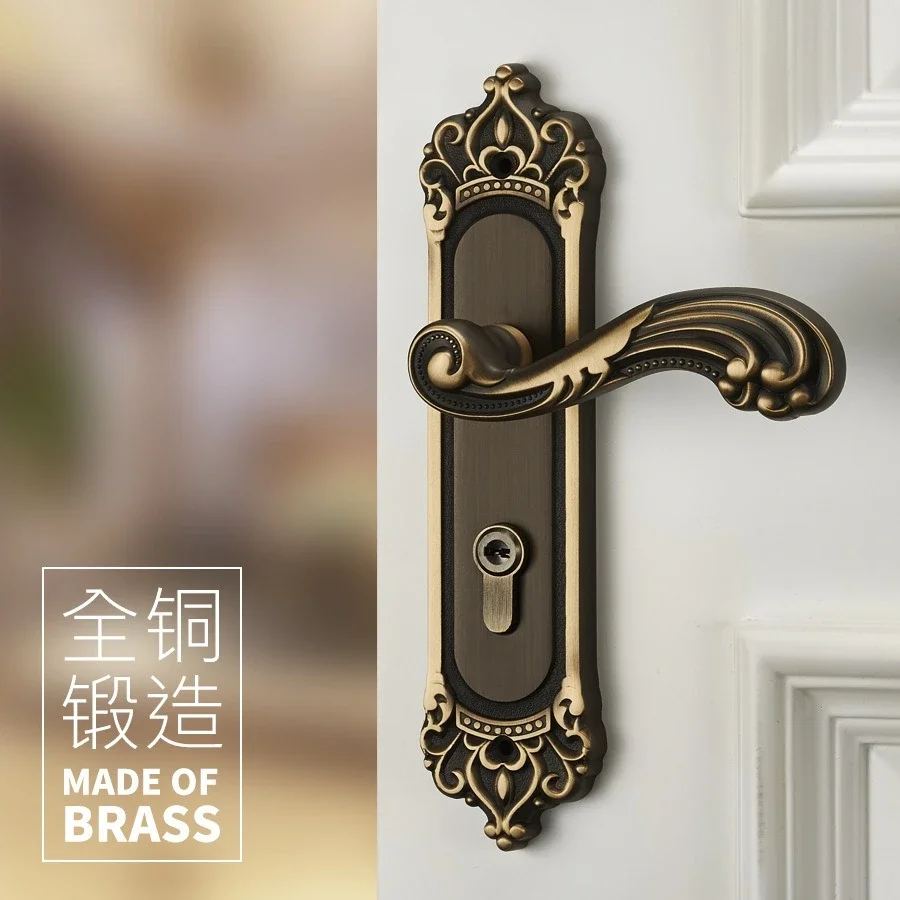 European-style brass interior door lock, American silent bedroom door lock