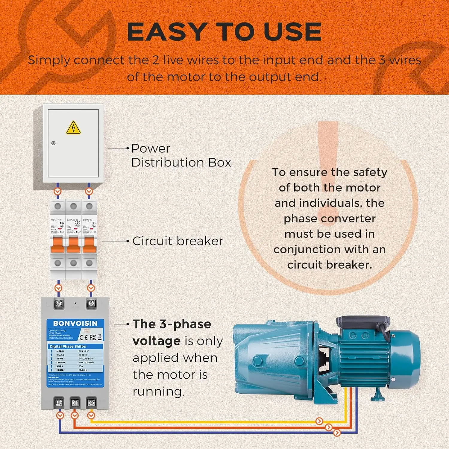 Single 1500W Phase 3 Converter 2HP Digital Phase Shifter 7A 220V 240V Input Output One Device Single Motor