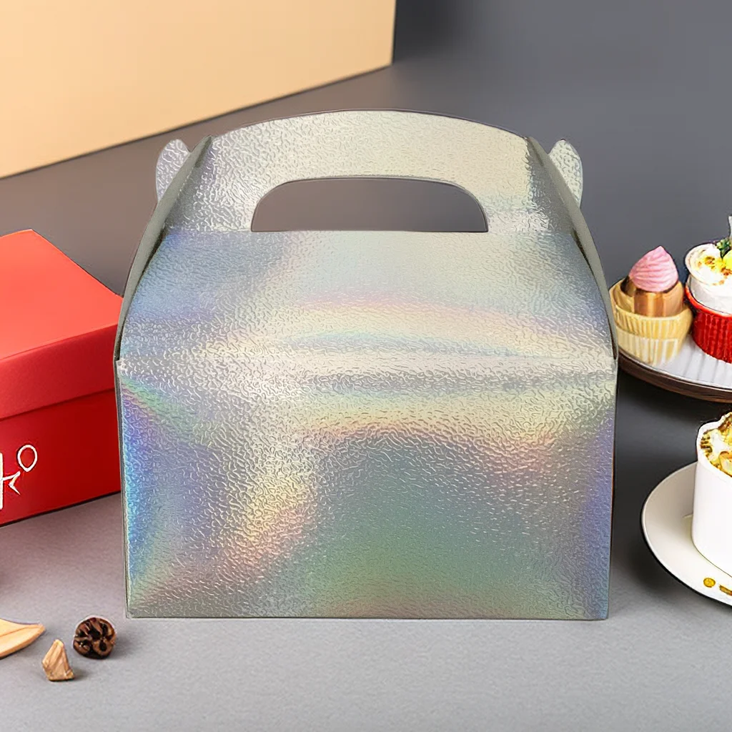

Laser Portable Gift Box, Large Size, Bread Cake Packaging Box, Party Supplies, Creative Texture, Wedding, Birthday, 10Pcs