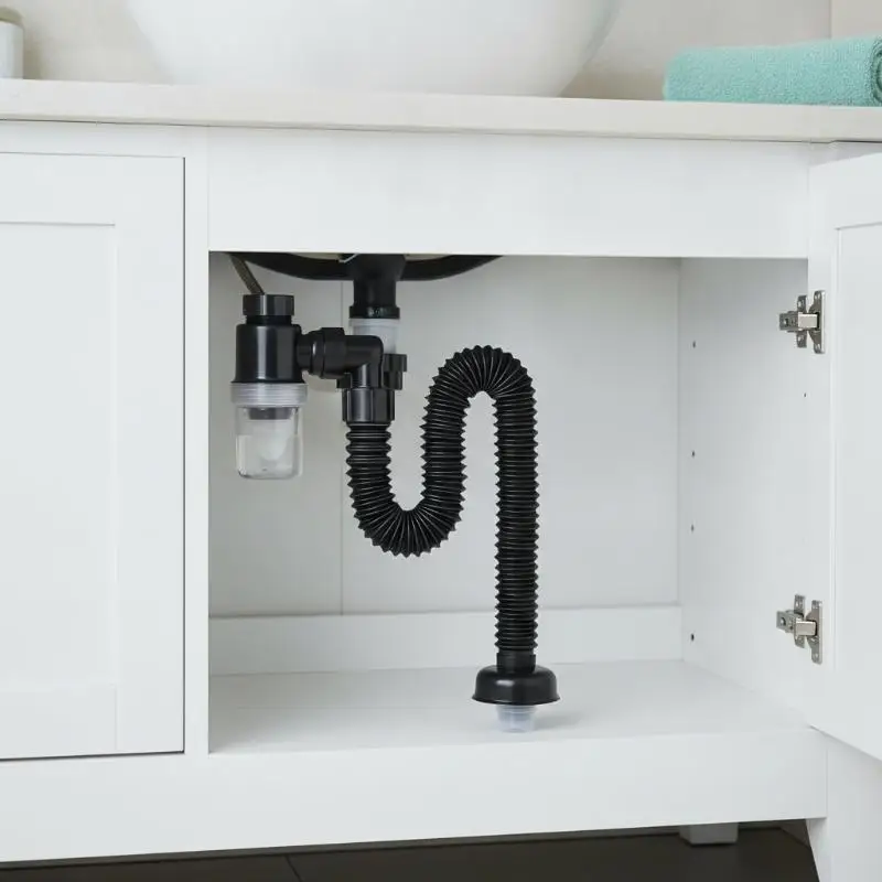 Flexible Sink Drain Pipe No Leakage Guarantee Odor Proof Water Seal Adjustable for Bathroom Laundry Sink Use