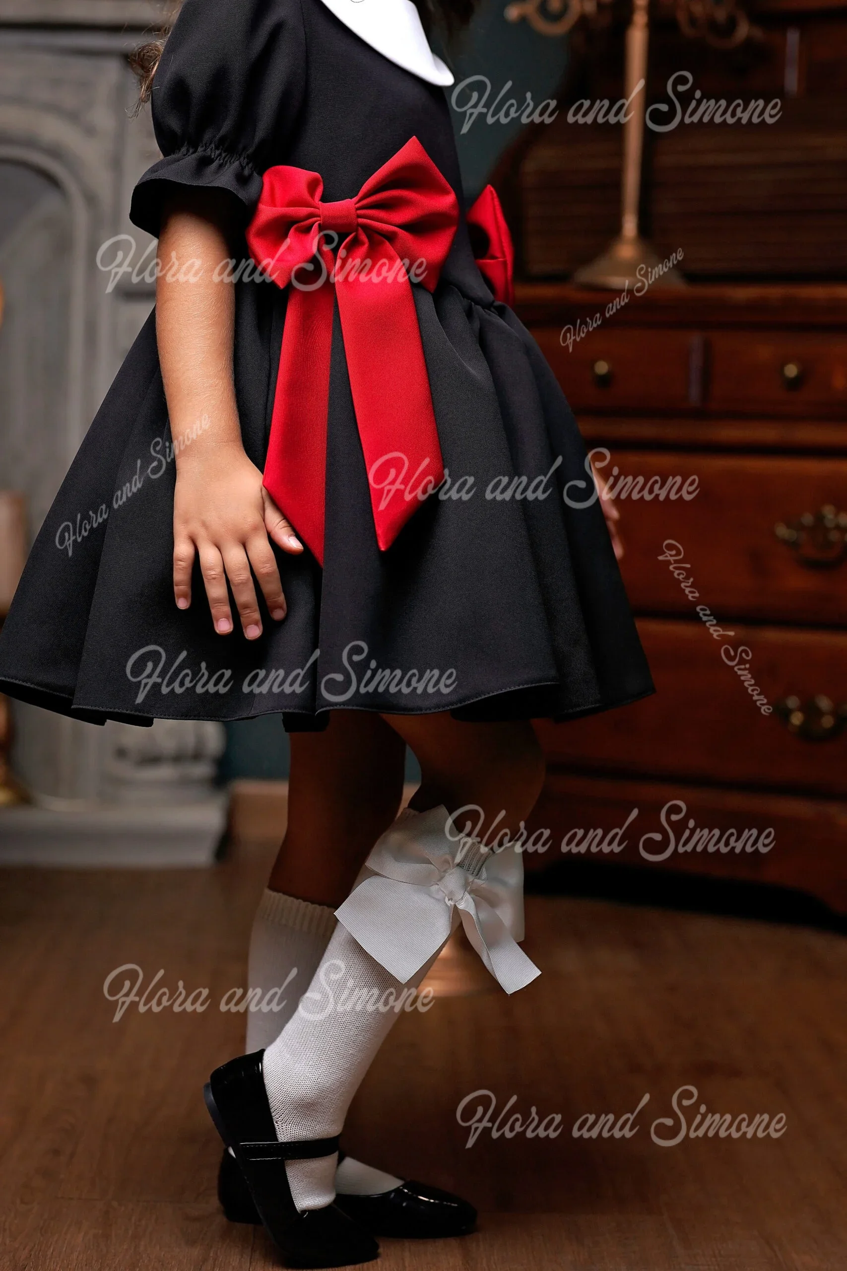 فستان فتاة الزهور أنيق بأكمام منتفخة لتزيين القوس لحفلات الزفاف وحفلات الاستقبال الرسمية والاحتفالات والعطلات حسب الطلب