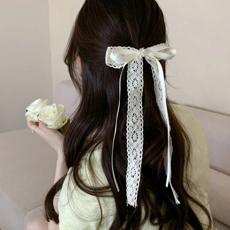 

Balletcore Bow Hair Clip with Ribbon Streamers Women 2026 New Elegant Back of Head Barrettes Silk Satin Hair Accessories Gift