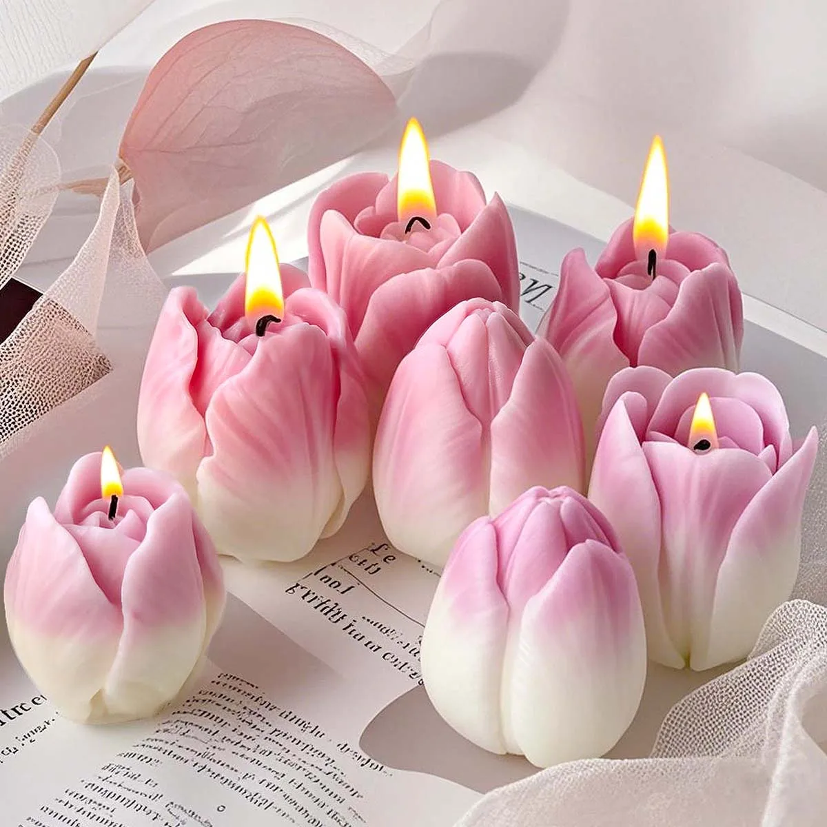 DIY Flowers Tulip Silicone Mold Handmade Scented Candle Plaster Resin Molds Homemade Cookies Chocolate Candy Baking Tool