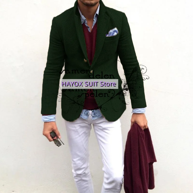 2022 elegante Mode Männer Tweed-Blazer Set Slim Fit Einreiher Mehrere Taschen Kostüm Homme Smoking