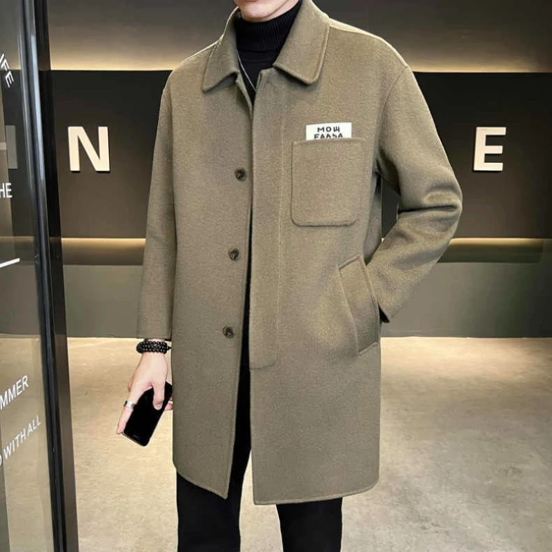 Autumn and Winter Korean Version Wool Coat Coats for Men Flip Collar Double Sided Windbreaker Woolen Cloth Leisure Time