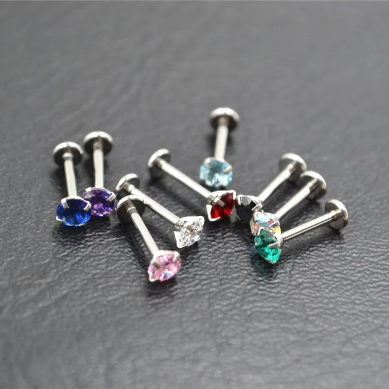 50pcs Body Jewelry 16Gx8x4mm CZ Push In  Lip Morne Rings Earrings Stud Cartilage Helix Tragus Piercings Nose Stud Body Jewelry