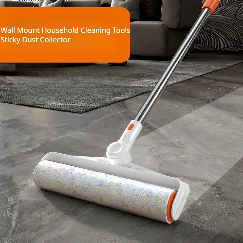 Long Handle Retractable Tear-off Sticky Paper Roller Floor Sticky Hair Carpet with Dust Sticky Hair Roller Sticky Cleaning Tools