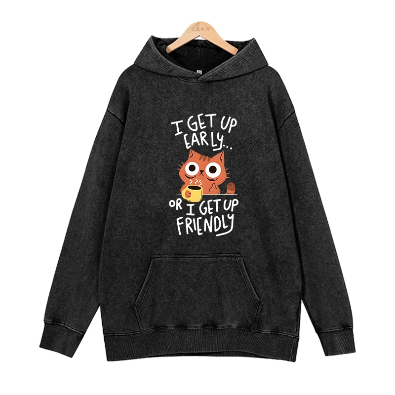 Coffee Little Flower Cat Hoodies Men Fashion Graphic Printed Sweatshirts Women Casual Harajuku Streetwear Friends